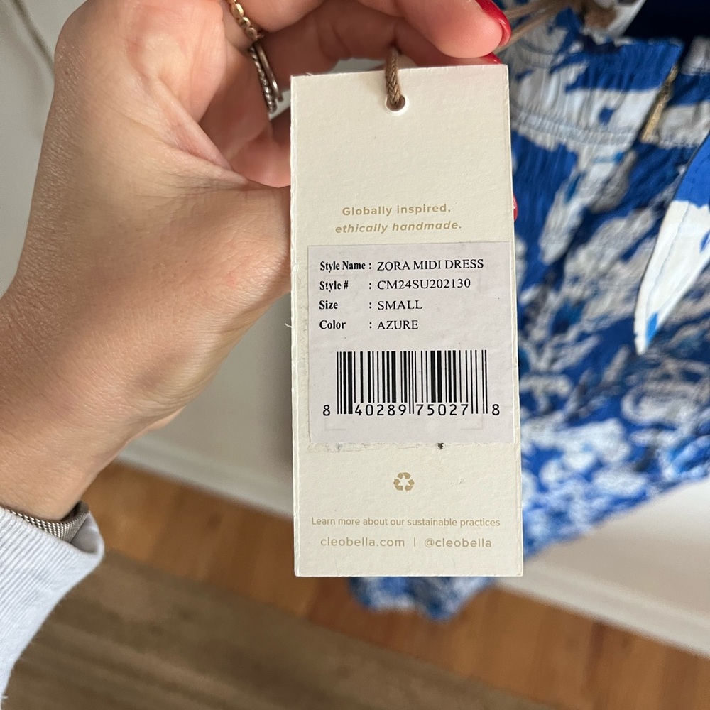 NWT Cleobella Zora Puff Sleeve Midi Dress in Azure Print Blue Size S - Picture 9 of 11